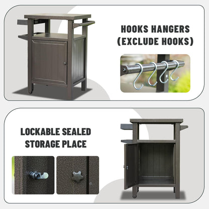 Domi Grill Carts Outdoor with Storage and Wheels, Whole Metal Portable Table and Storage Cabinet