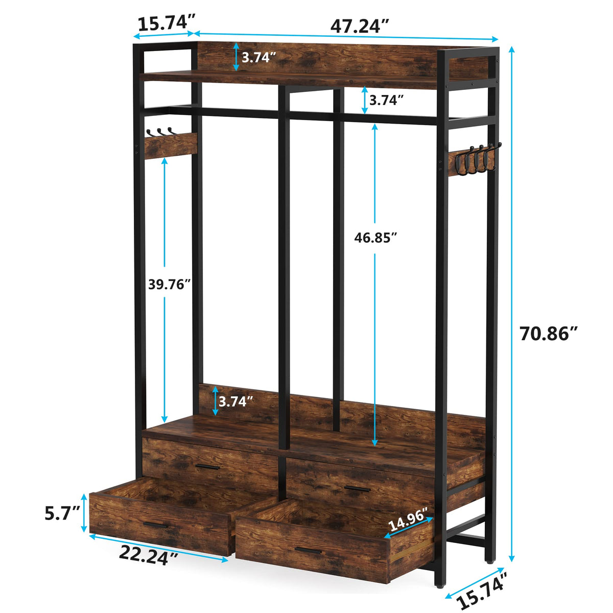 Tribesigns Freestanding Closet Organizer, Garment Rack with 4 Drawers
