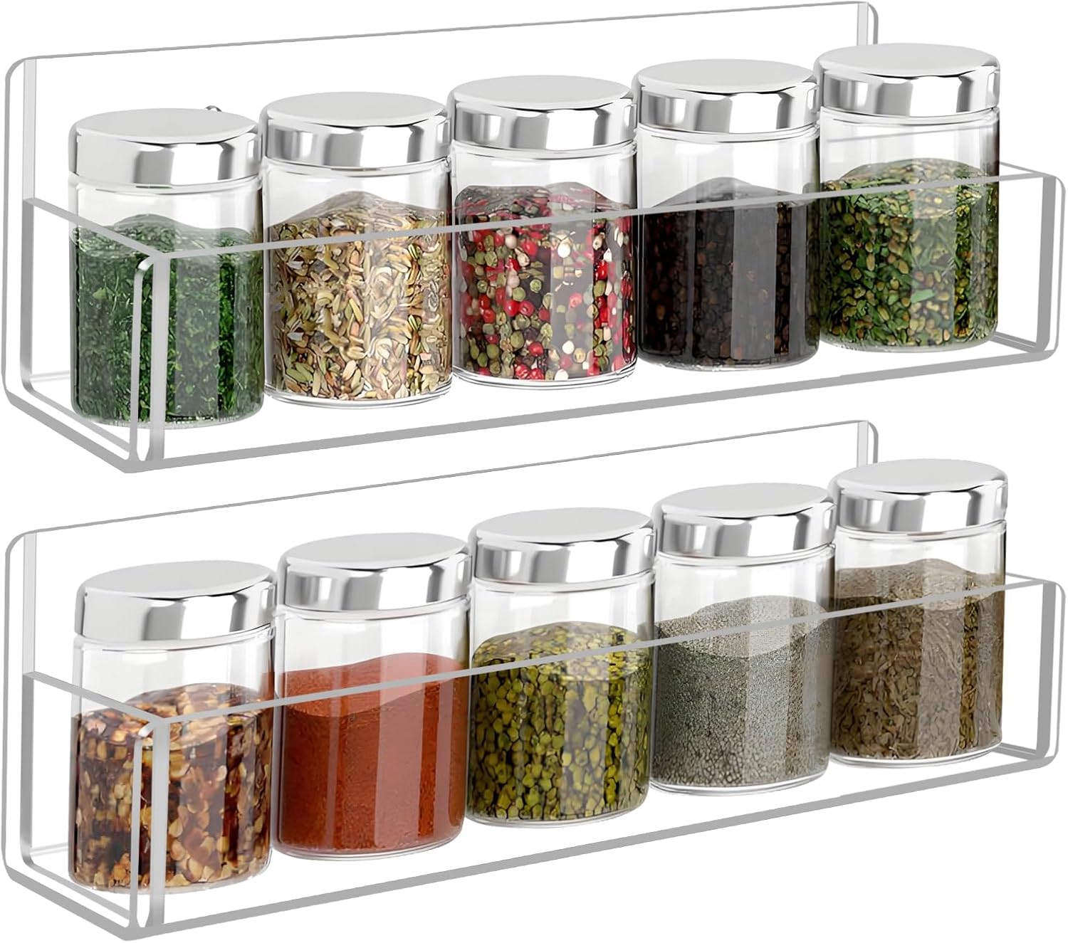 Acrylic Spice Rack Wall Mount-9 Inch, Clear Spice Shelf Storage Holder, 2 Pack Hanging Seasoning
