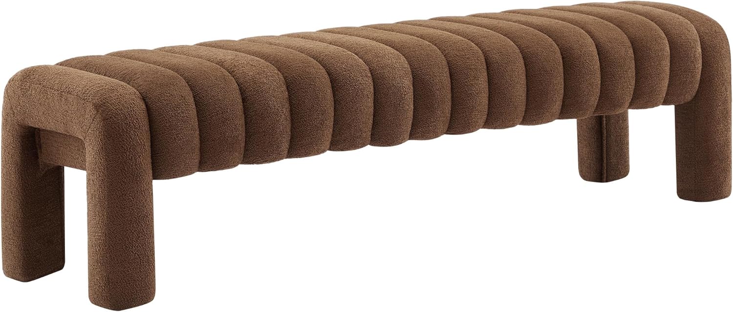 63" Bedroom Bench, Upholstered Entryway Bench, Modern End of Bed Ottoman with Solid Wood Legs and