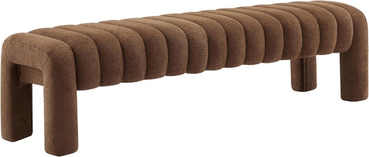 63" Bedroom Bench, Upholstered Entryway Bench, Modern End of Bed Ottoman with Solid Wood Legs and