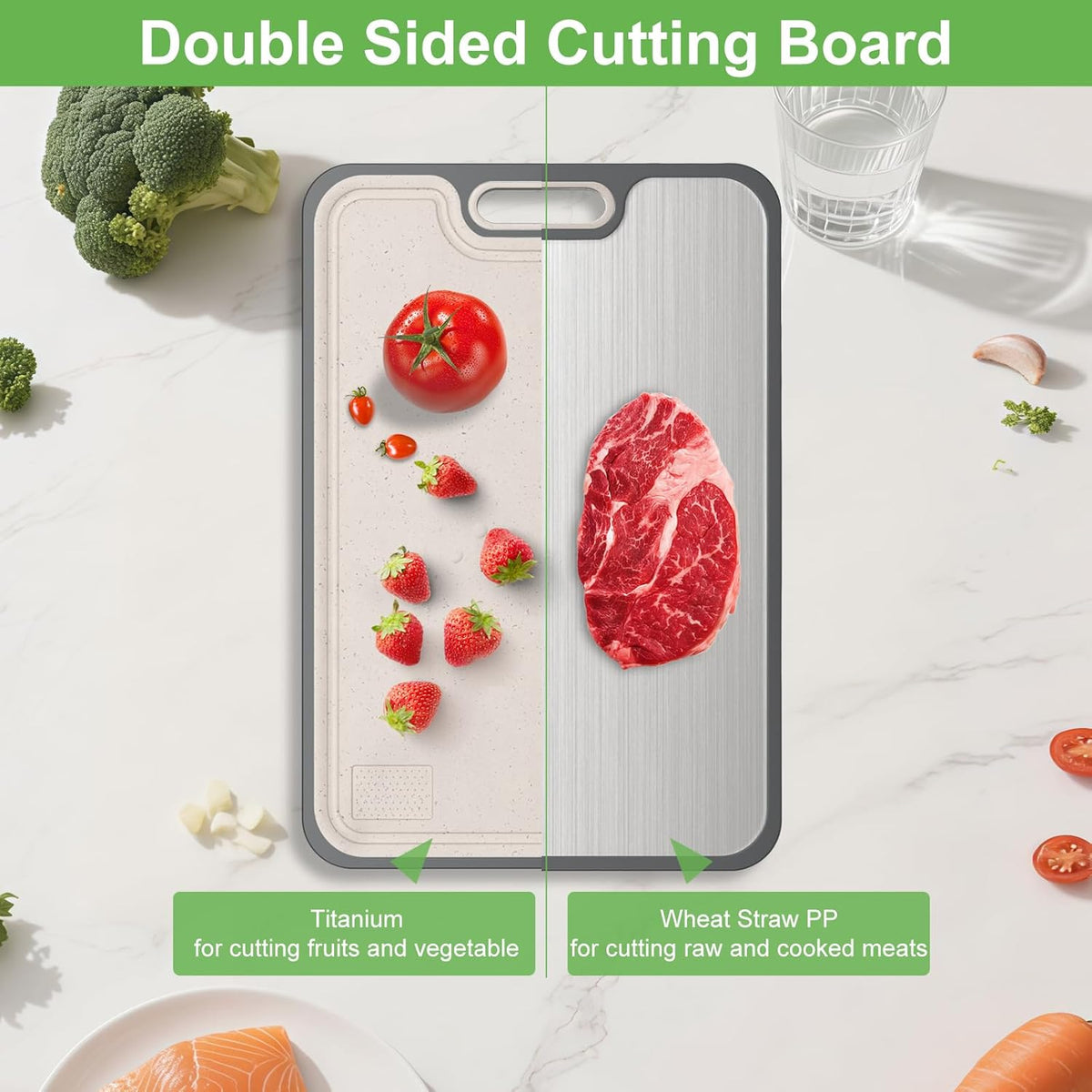 2IN1 Titanium Cutting Boards for Kitchen,Metal Cutting Boards With Pure Titanium and Wheat Straw