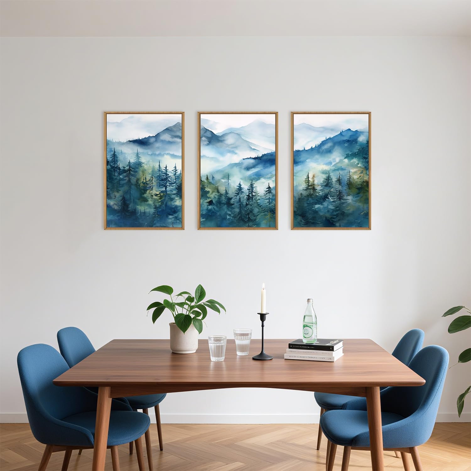 Celestdeco Blue Ridge Mountains Forest Framed Canvas Wall Art Set, Natural Landscape Wall Decor