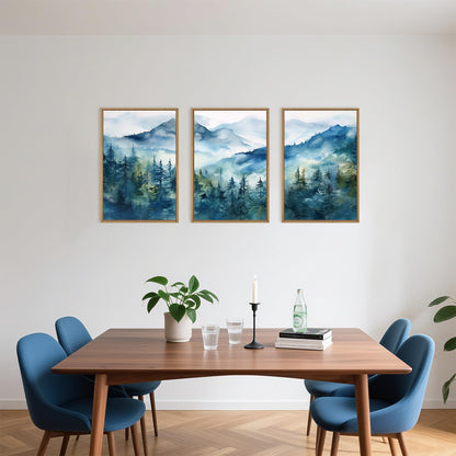 Celestdeco Blue Ridge Mountains Forest Framed Canvas Wall Art Set, Natural Landscape Wall Decor