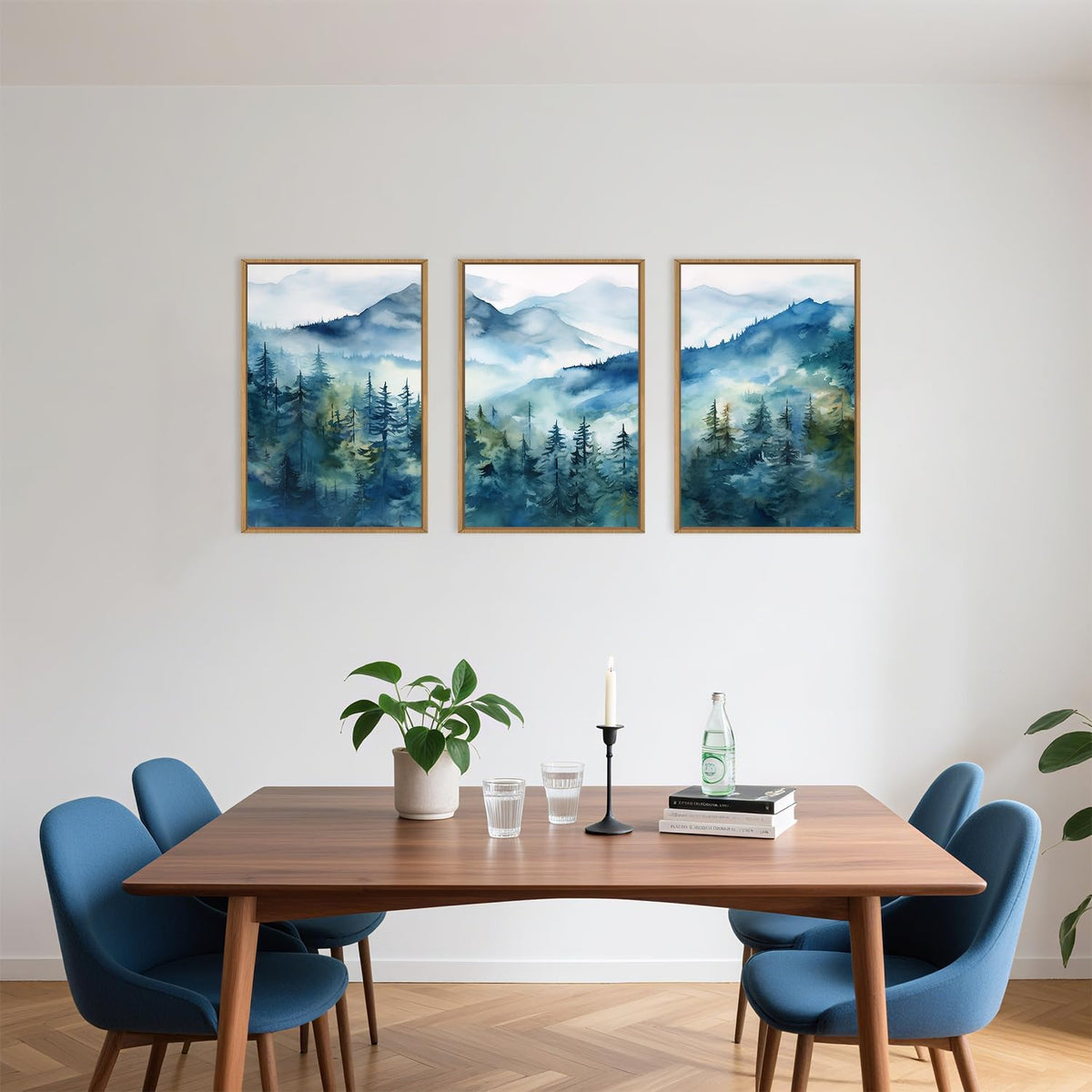 Celestdeco Blue Ridge Mountains Forest Framed Canvas Wall Art Set, Natural Landscape Wall Decor