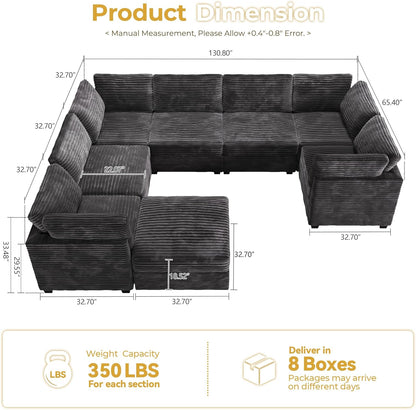 HOOOWOOO Modular Sectional Sofa,8 Pieces Sectional Couches for Living Room,131X98 G Shaped Cloud