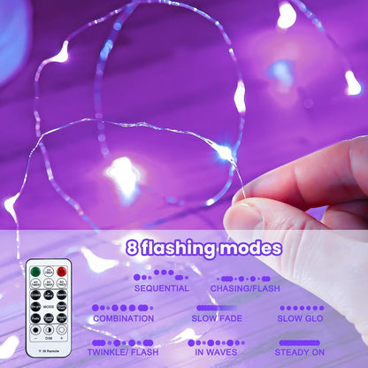 HXWEIYE 300LED Purple Fairy Curtain Hanging Lights with Remote 8 Modes Timer for Bedroom, 9.8x9.8Ft