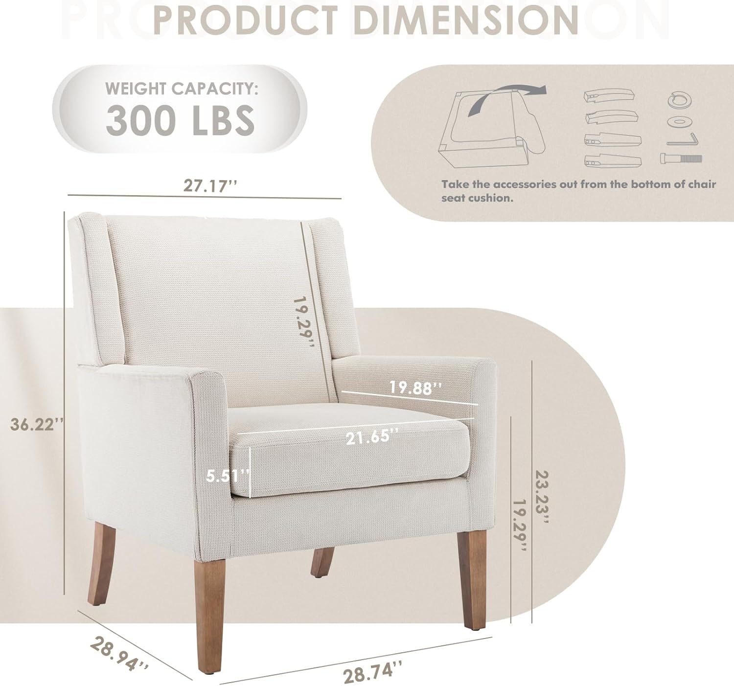 COLAMY Modern Wingback Living Room Chair, Upholstered Fabric Accent Armchair, Single Sofa Chair