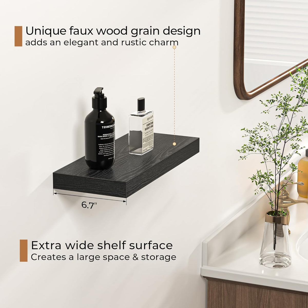 Fun Memories Floating Shelves - 16 Inch Rustic Black Wall Shelf - Wall Mounted Shelves for Wall