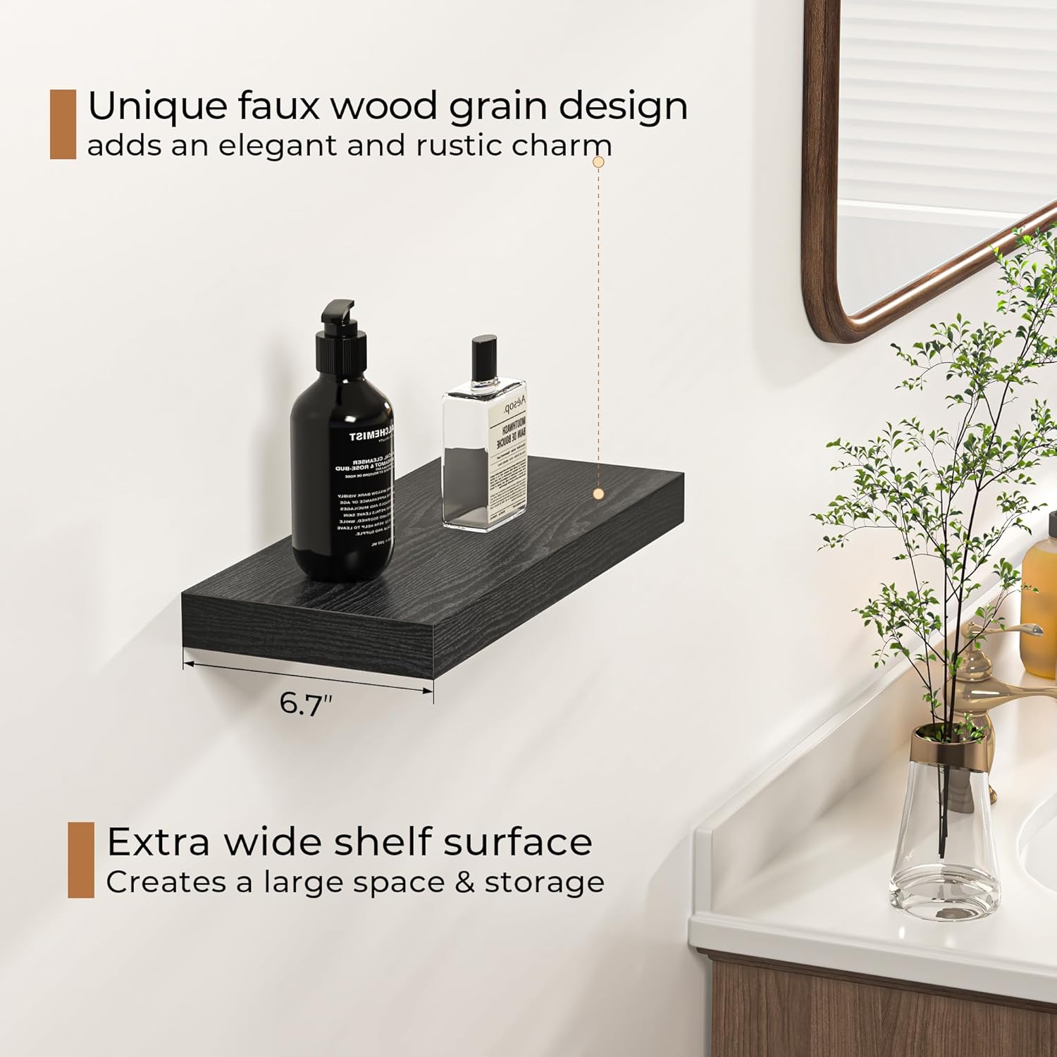 Fun Memories Floating Shelves - 16 Inch Rustic Black Wall Shelf - Wall Mounted Shelves for Wall