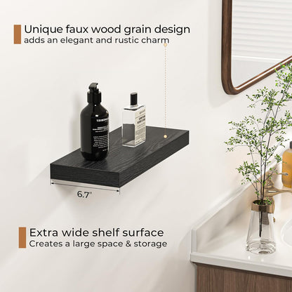 Fun Memories Floating Shelves - 16 Inch Rustic Black Wall Shelf - Wall Mounted Shelves for Wall
