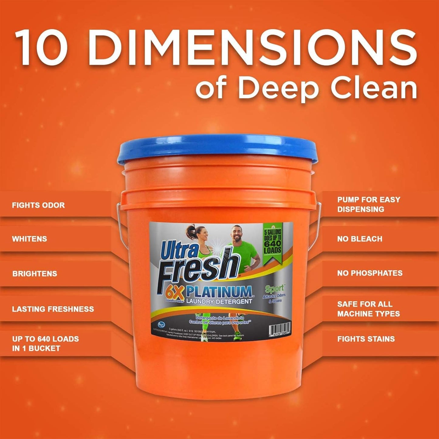 Ultra Fresh 5 Gallon Liquid Laundry Detergent Washing Soap for All Machine Types, 6X Platinum, Up