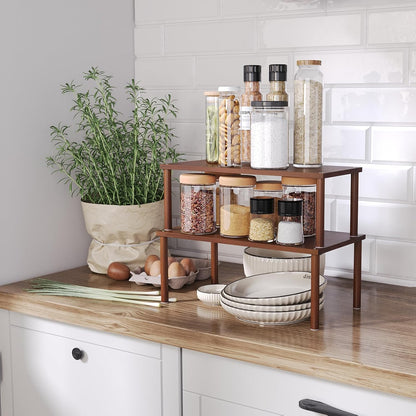Cabinet Organizer Shelf(Set of 2),Kitchen Counter Shelves,Bamboo Spice Rack Countertop and