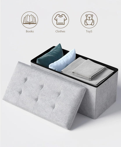 Storage Ottoman Bench, Folding Ottoman Foot Rest, 15 x 30 x 15 Inches, End of Bed Bench, Storage