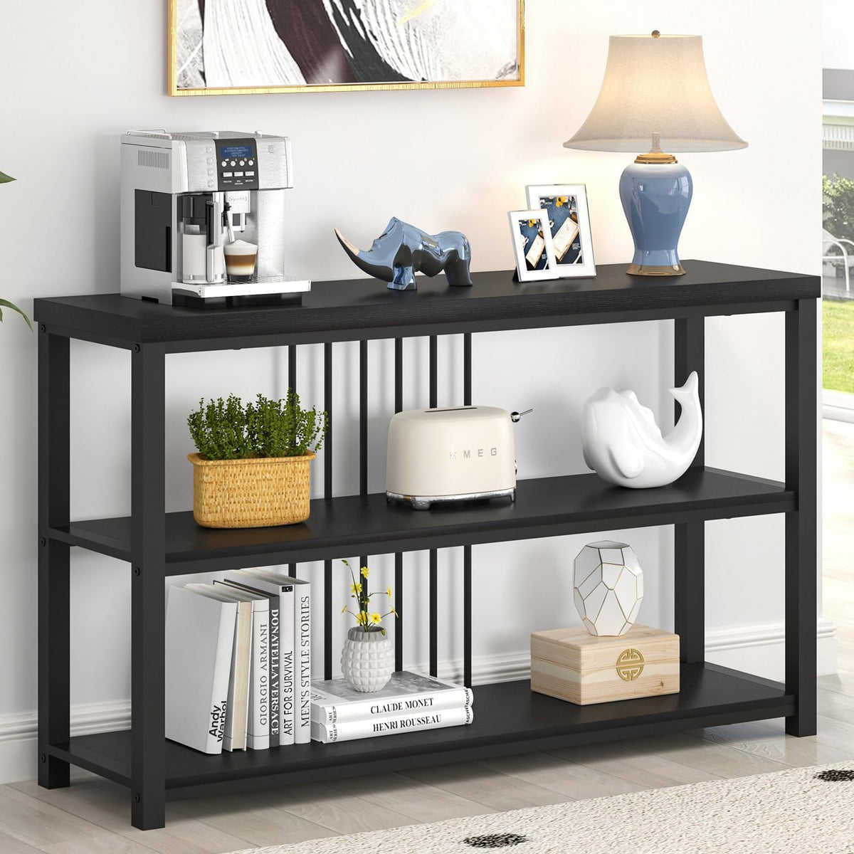 FOLUBAN Entryway Table, Modern Sofa Console Table with 3 Tier Storage Shelf for Living Room Hallway