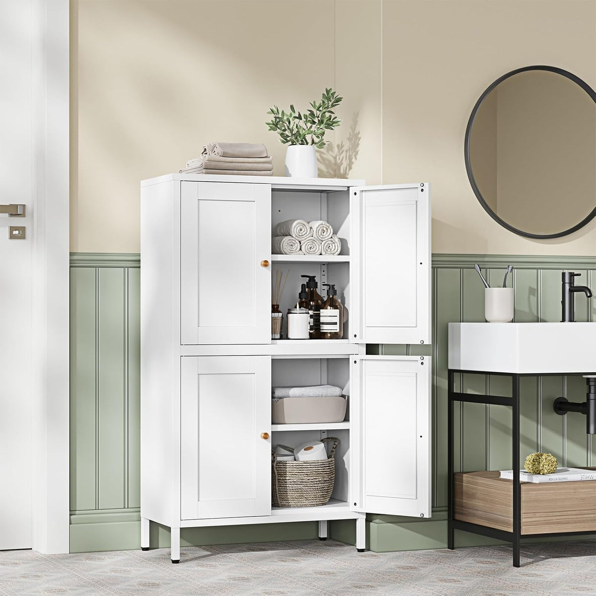 Letaya Storage Cabinet with Doors and Shelves,Small Freestanding Bathroom Floor Metal Cabinets