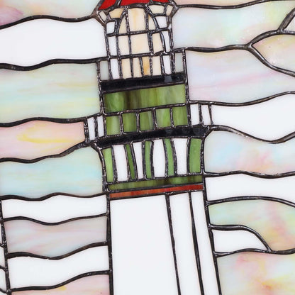 Bieye W10005 Pigeon Point Lighthouse Tiffany Style Stained Glass Window Panel with Hanging Chain