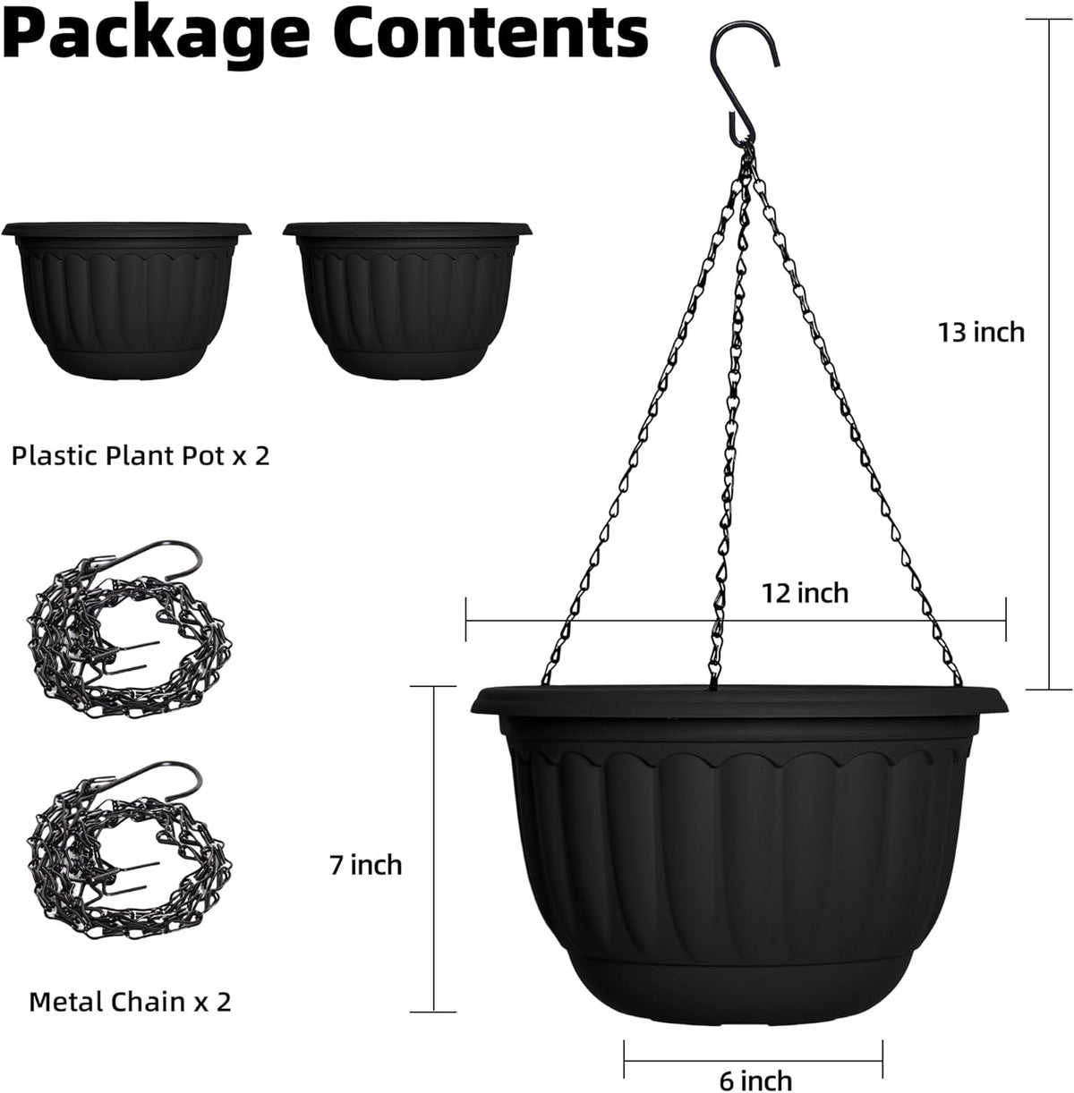 YIKUSH Planters for Outdoor Plants 2 Pack Black Plant Pots with Drainage Hole and Absorbing Tray
