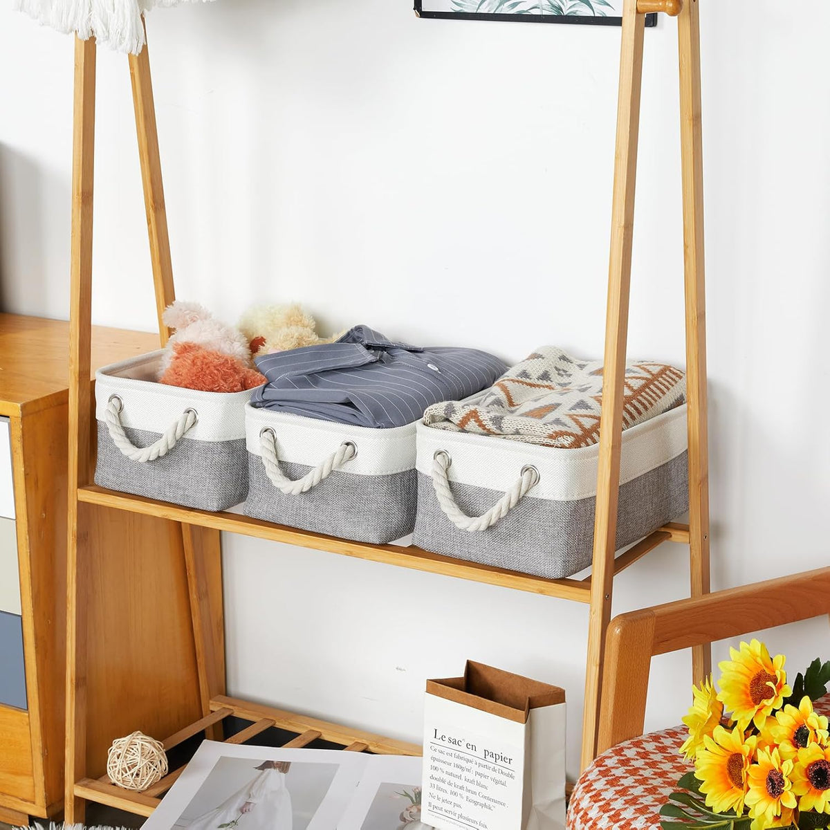 Bidtakay Small Baskets Fabric Storage Baskets for Organizing 3-Pack 12x8x5 Inch Collapsible Storage