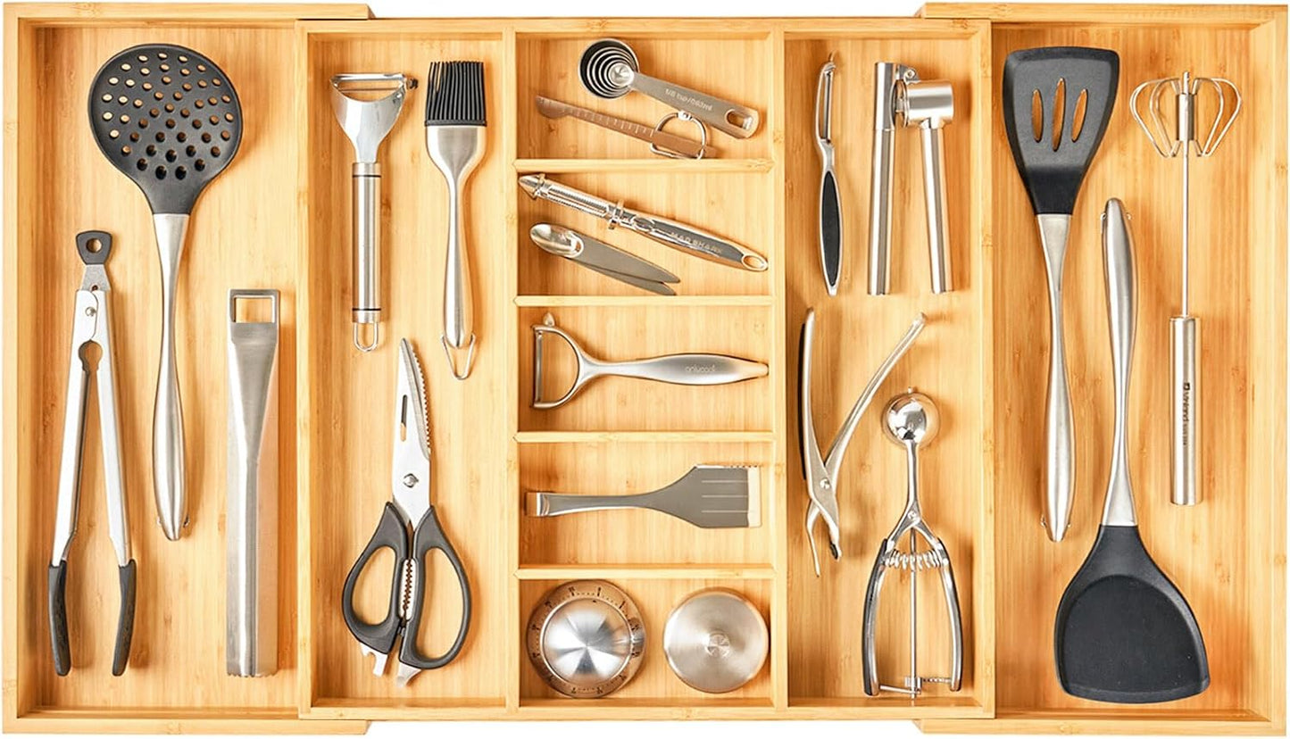 Umilife Extra Large Expandable Kitchen Drawer Organizer for Utensil and Junk, 19" Deep for Big