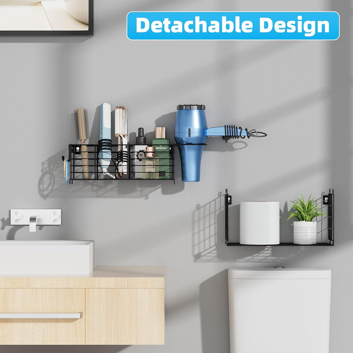 VITVITI Metal Hair Tool Organizer with Toilet Paper Basket, Bathroom Blow Dryer Curling Iron Holder