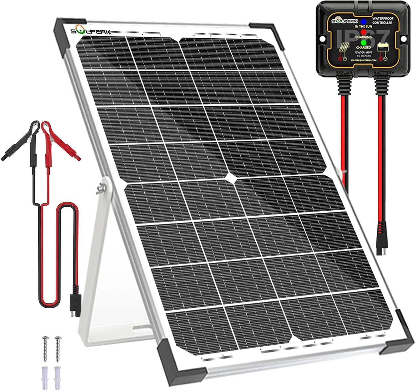 SOLPERK 30W Solar Battery Charger Solar Battery Maintainer + Upgrade 10A MPPT Charge Controller +
