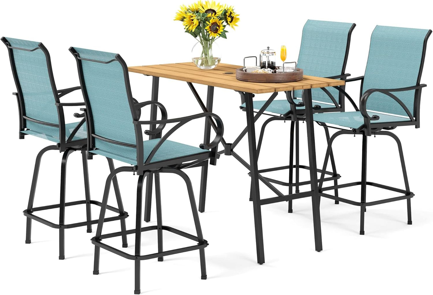 PHI VILLA 5 Piece Patio Bar Height Dining Set, Outdoor High Top Patio Table and Chairs Set with 4