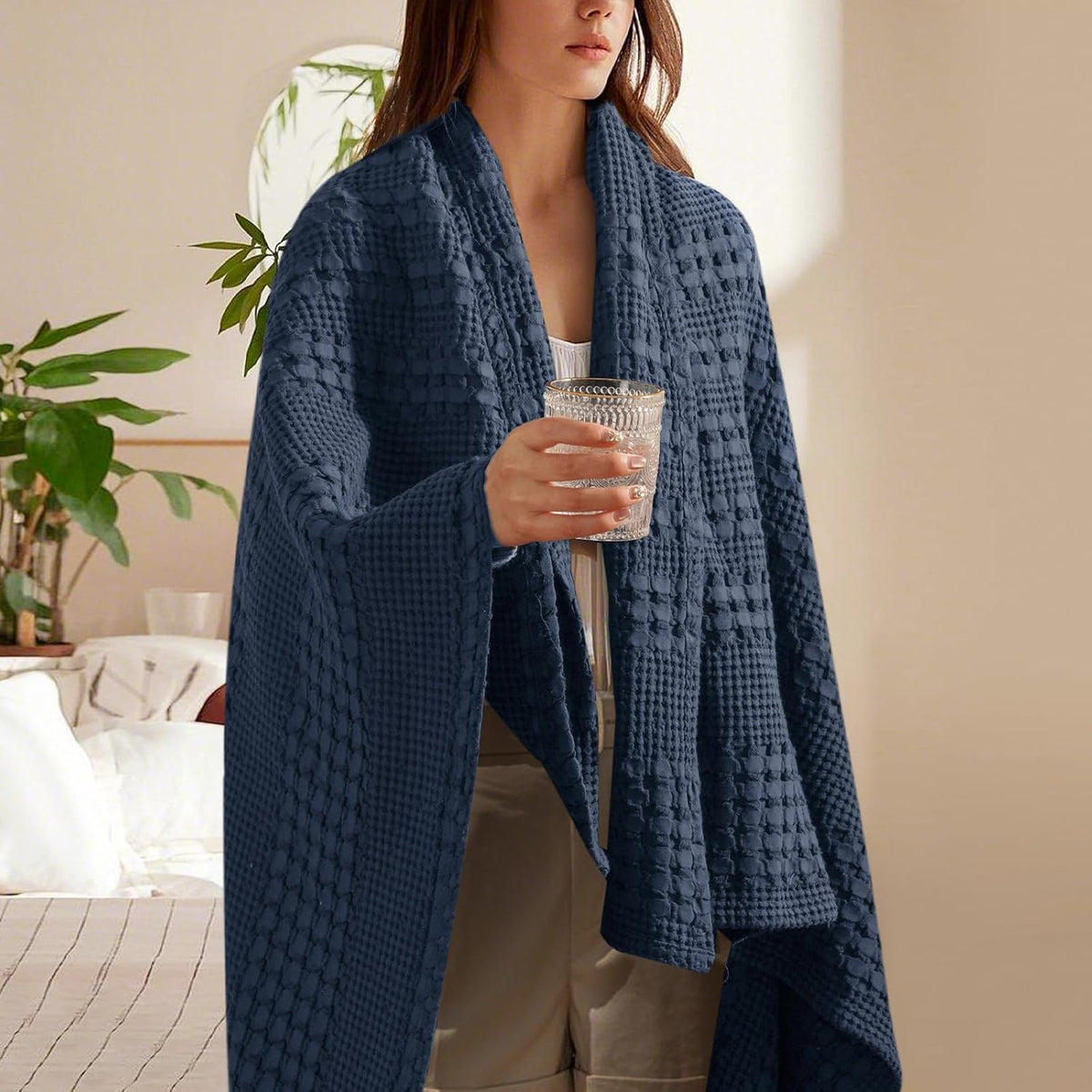 PHF 100% Cotton Waffle Weave Throw Blanket, Soft Lightweight Breathable Cozy Summer Throws for