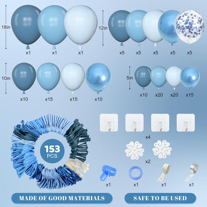 Amandir 153pcs Blue Balloon Garland Arch Kit, Different Sizes 18 12 10 5 inch Latex Metallic