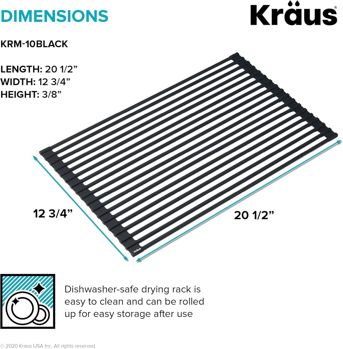 Kraus Roll Up Dish Drying Rack with Self-Draining Silicone Dish Drying Mat and Silicone Soap Dish