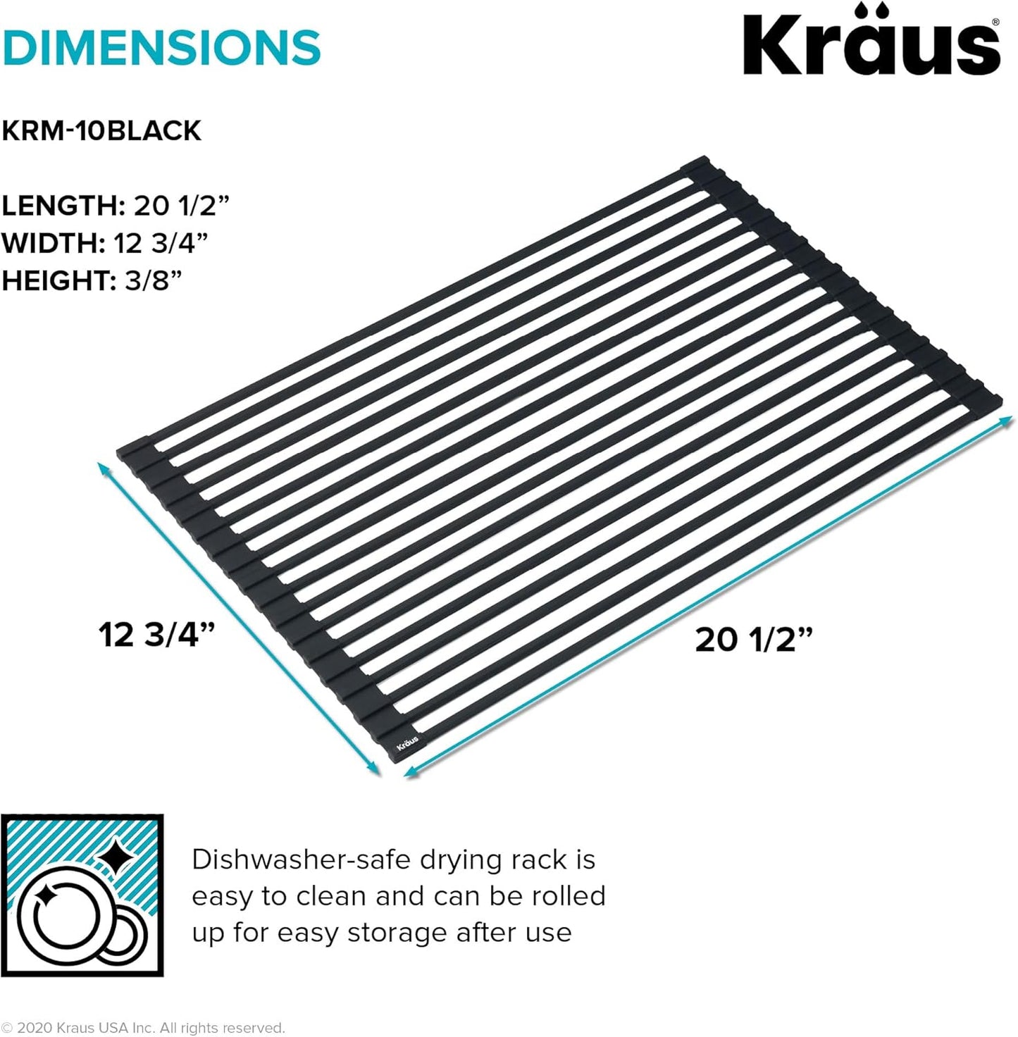 Kraus Roll Up Dish Drying Rack with Self-Draining Silicone Dish Drying Mat and Silicone Soap Dish