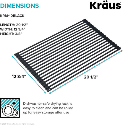 Kraus Roll Up Dish Drying Rack with Self-Draining Silicone Dish Drying Mat and Silicone Soap Dish