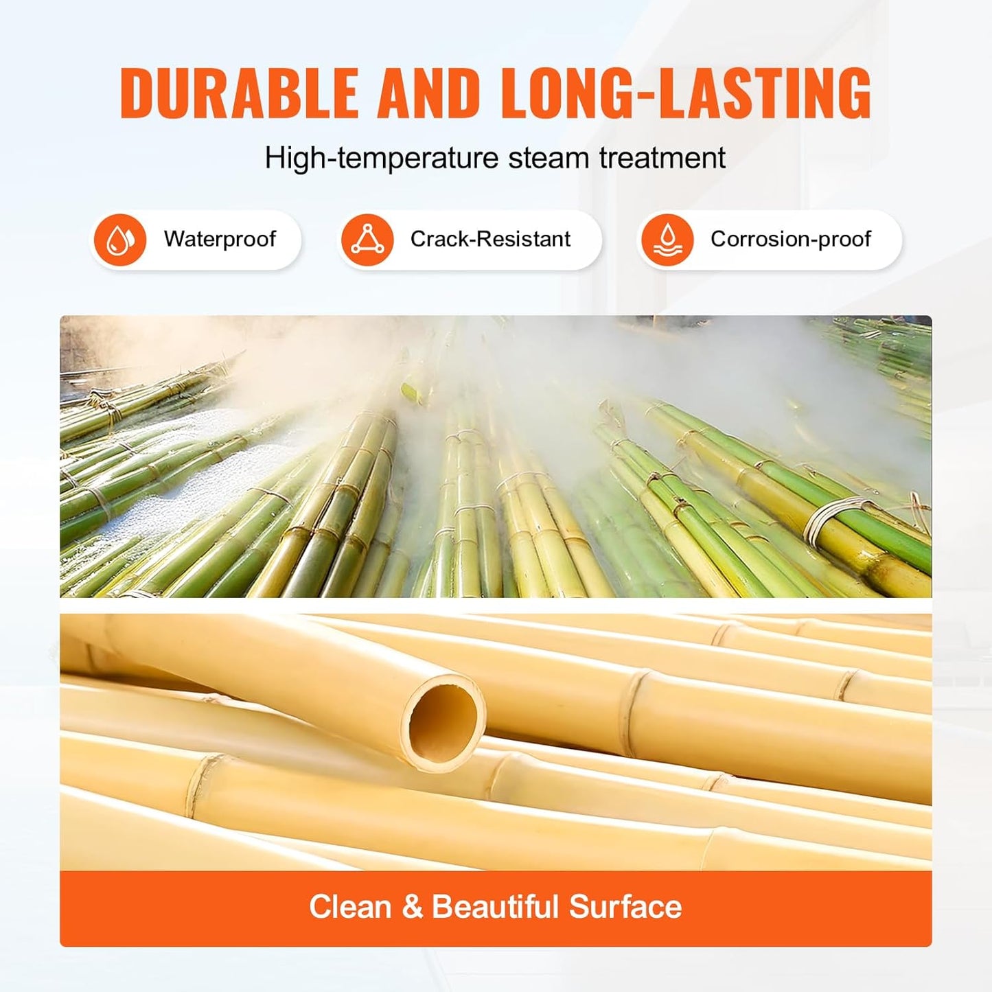 VEVOR Natural Rolled Bamboo Fence, Eco-Friendly Privacy Screen - 6 ft H x 8 ft L x 0.75 in D