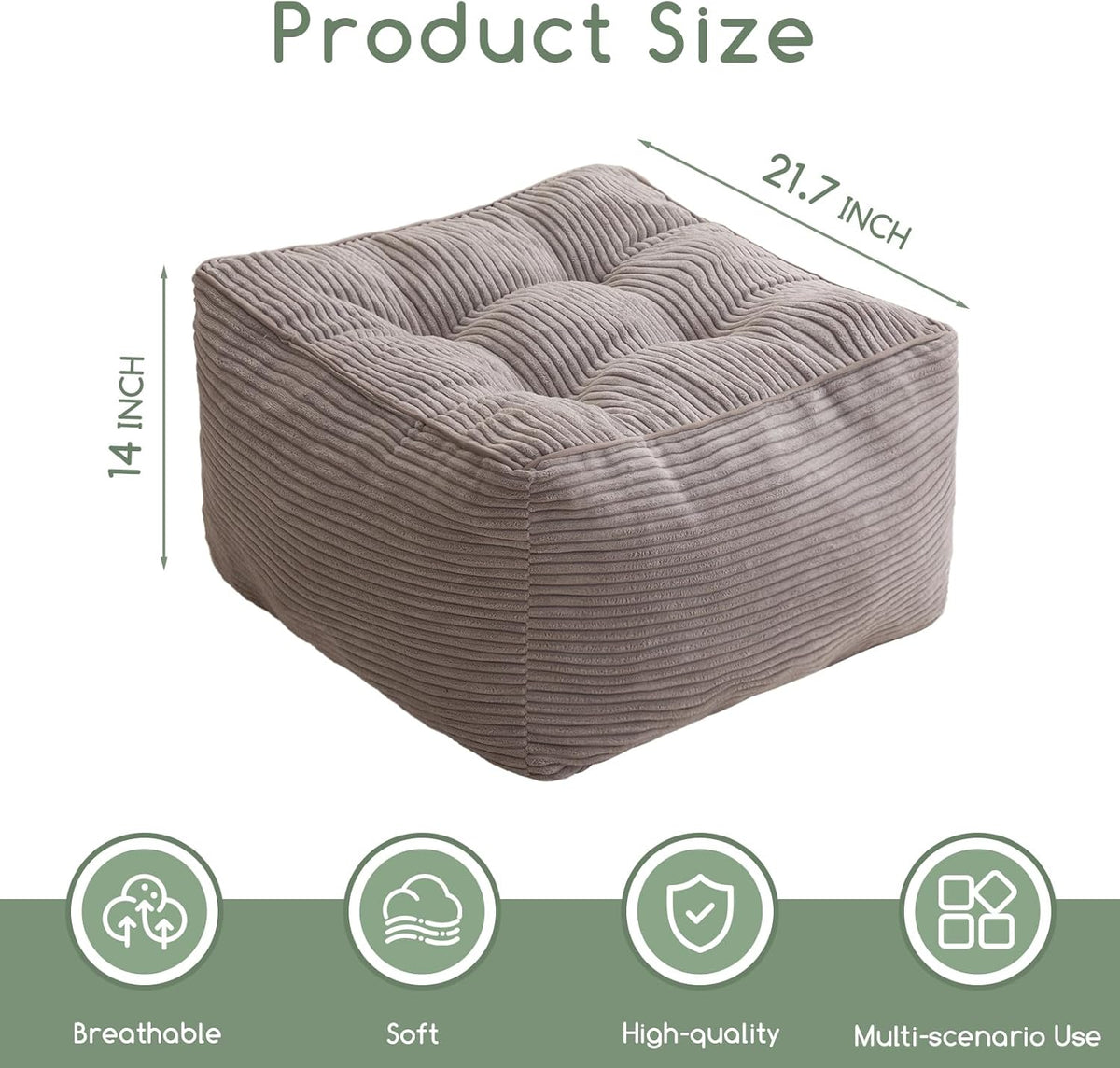 HIGOGOGO Square Stuffed Pouf Ottoman, Corduroy Poufs with Foam Chunk Filling, Furry and Fluffy Pouf