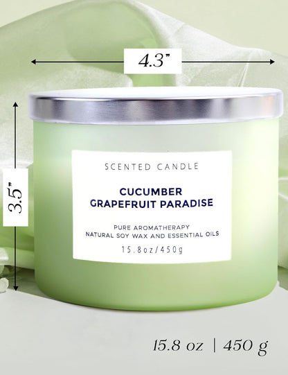 Cucumber Grapefruit Paradise 3-Wick Scented Candle | Large Soy Candle for Home 15.8 oz | Fresh
