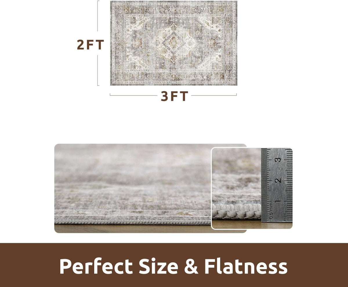 AMOAMI-2X3 Small Rug-Washable Rugs Entryway Mat Indoor-Soft Vintage Non Slip Rugs for Kitchen