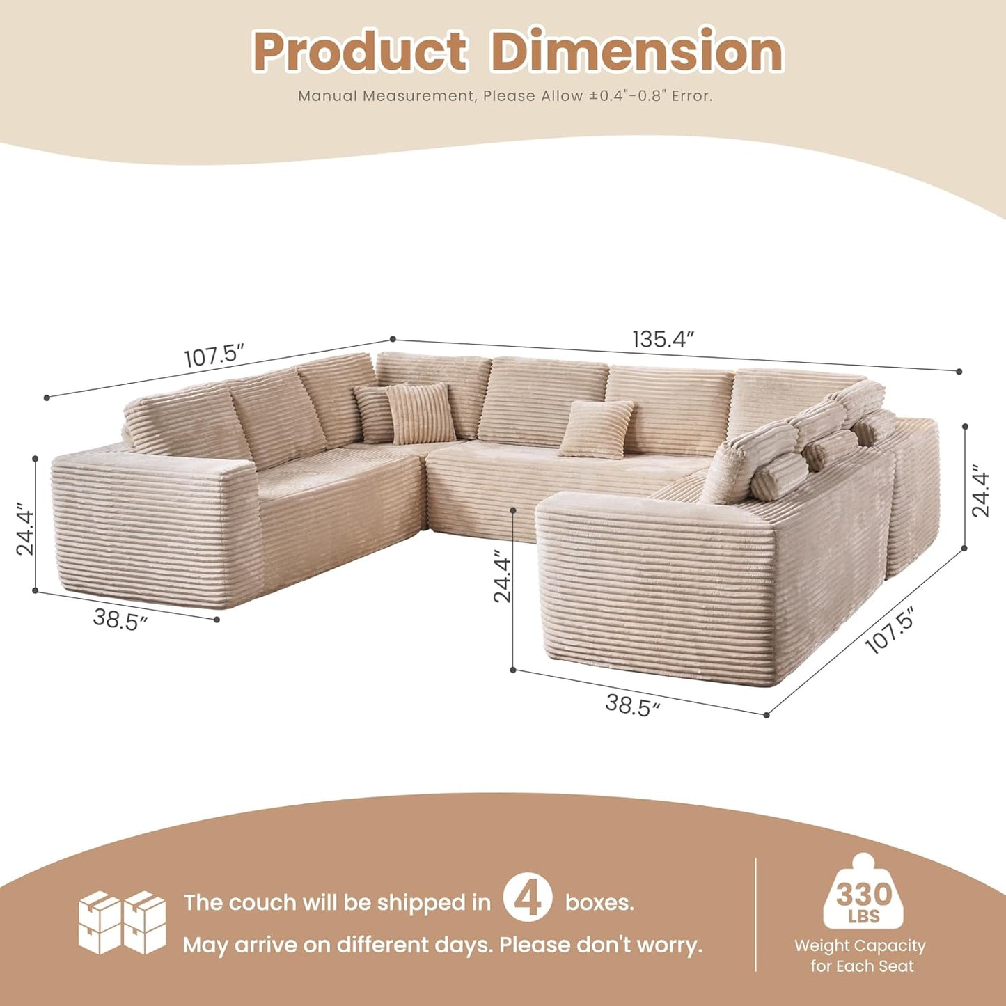 HOOOWOOO Cloud Sectional Couches for Living Room,Modular Sectional Sofa No Assembly,136X110 Inch