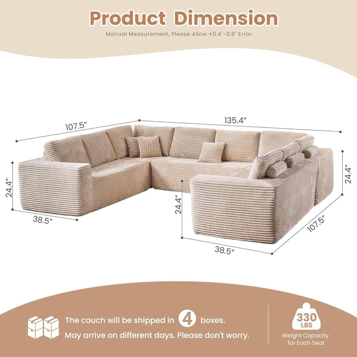 HOOOWOOO Cloud Sectional Couches for Living Room,Modular Sectional Sofa No Assembly,136X110 Inch