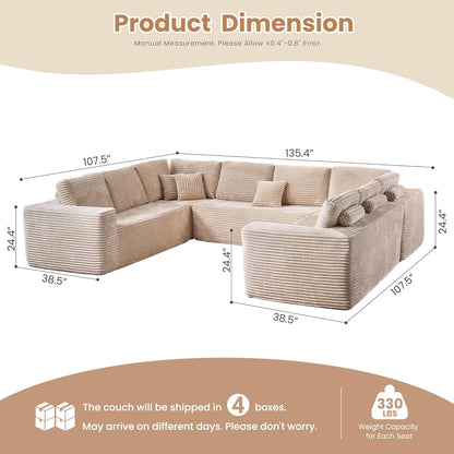 HOOOWOOO Cloud Sectional Couches for Living Room,Modular Sectional Sofa No Assembly,136X110 Inch