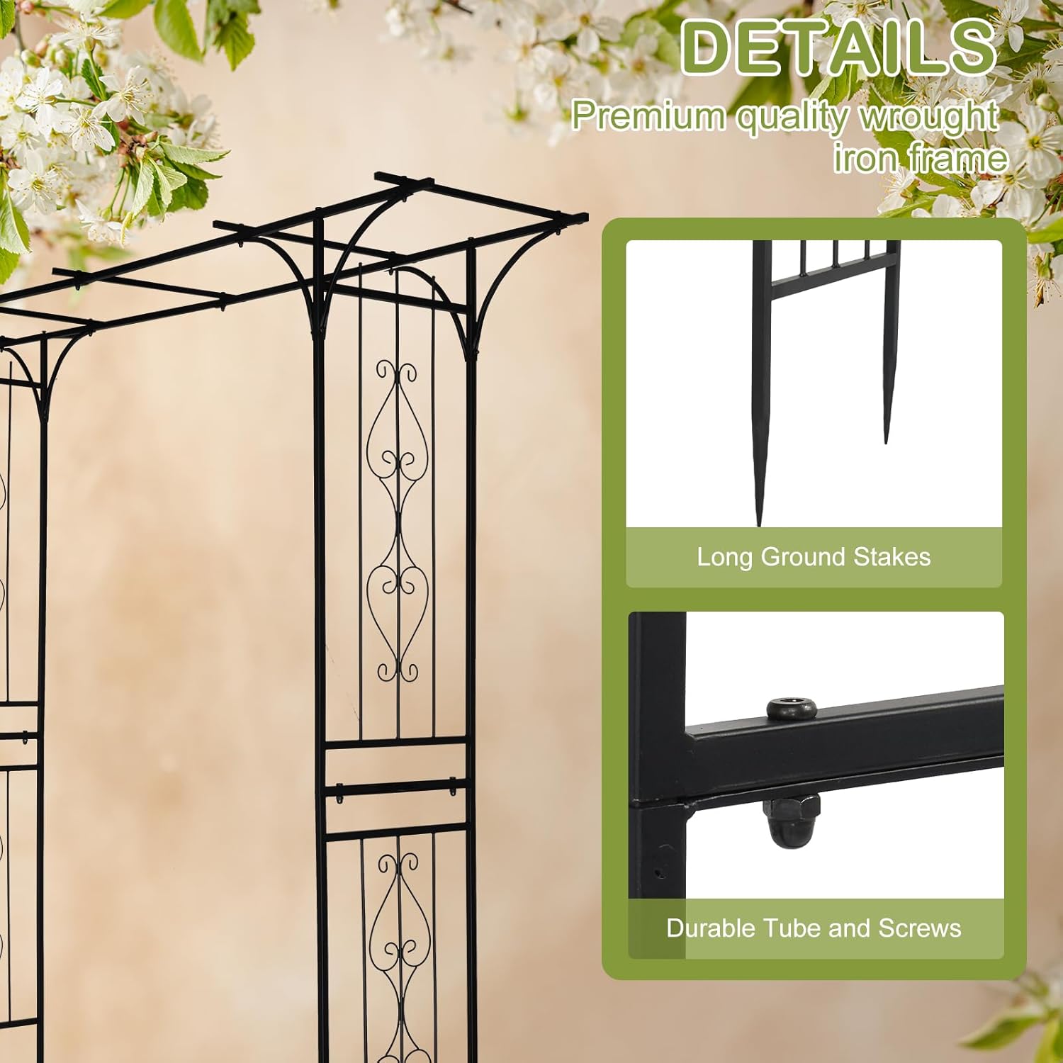 Outvita 7Ft Garden Arch Arbor, Steel Frame Stand Trellis, Arbour Archway for Wedding Ceremony