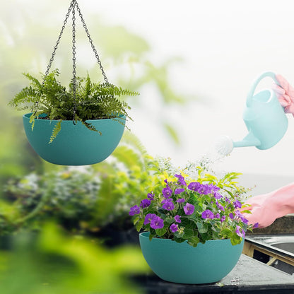 10 inch Hanging Planters for Outdoor Indoor Plants with Drainage Holes and Chain, 2 Pack Round