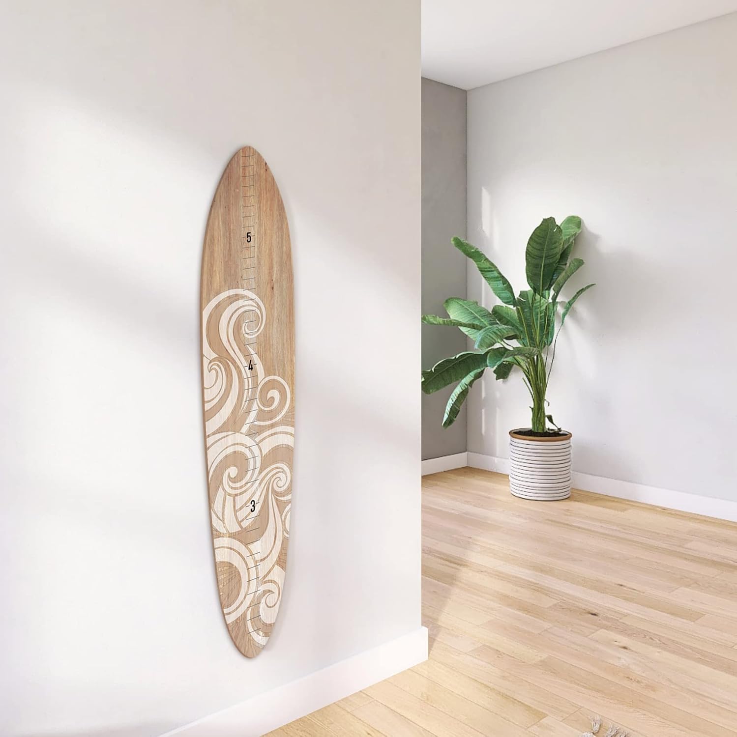 Wooden Surfboard Wall Decor Growth Chart - Surf Board Decor for Kids Room, Wooden Growth Chart for