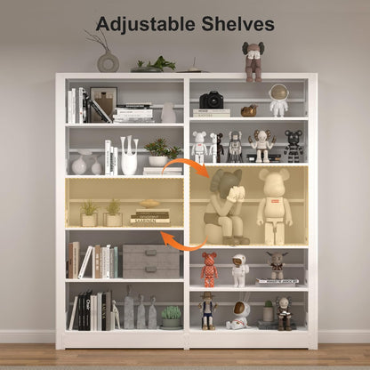 5-Tier Industrial Bookshelf, White Bookcases and Bookshelves,Tall Metal Book Shelf Storage