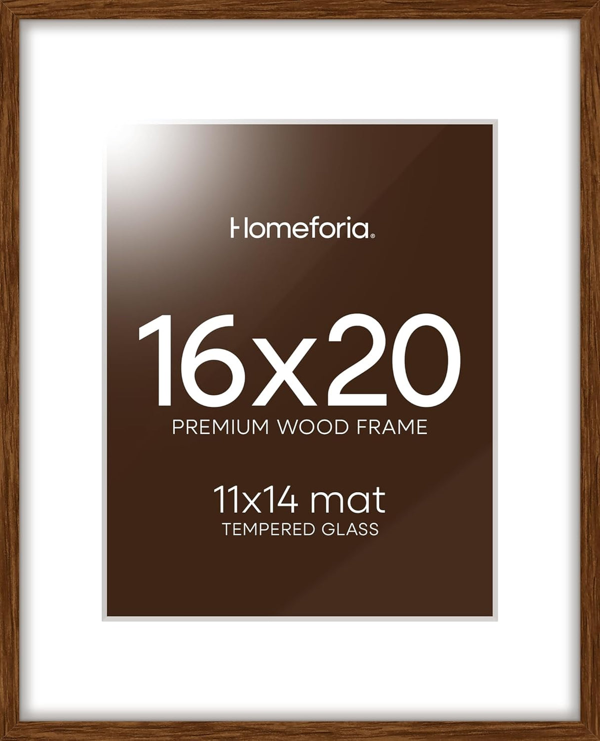 Homeforia 16x20 Picture Walnut Frame, High End Dark Oak 16x20 Wooden Brown Frames with Mat 11x14