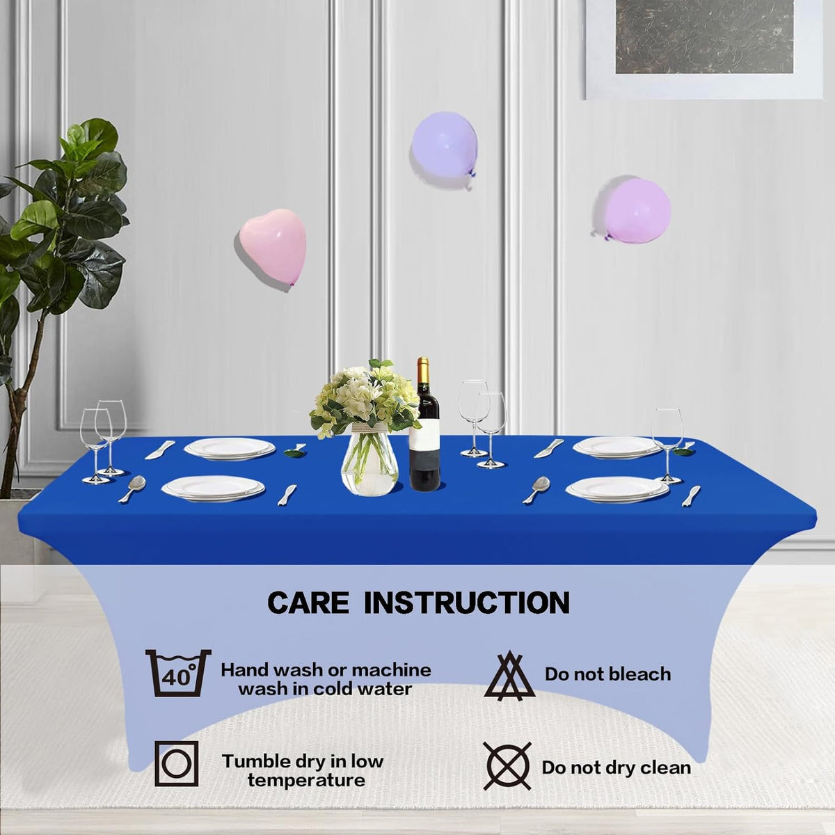 IVAPUPU 4FT Table Cloth for Rectangular Fitted Events Stretch Royal Blue Table Covers Washable
