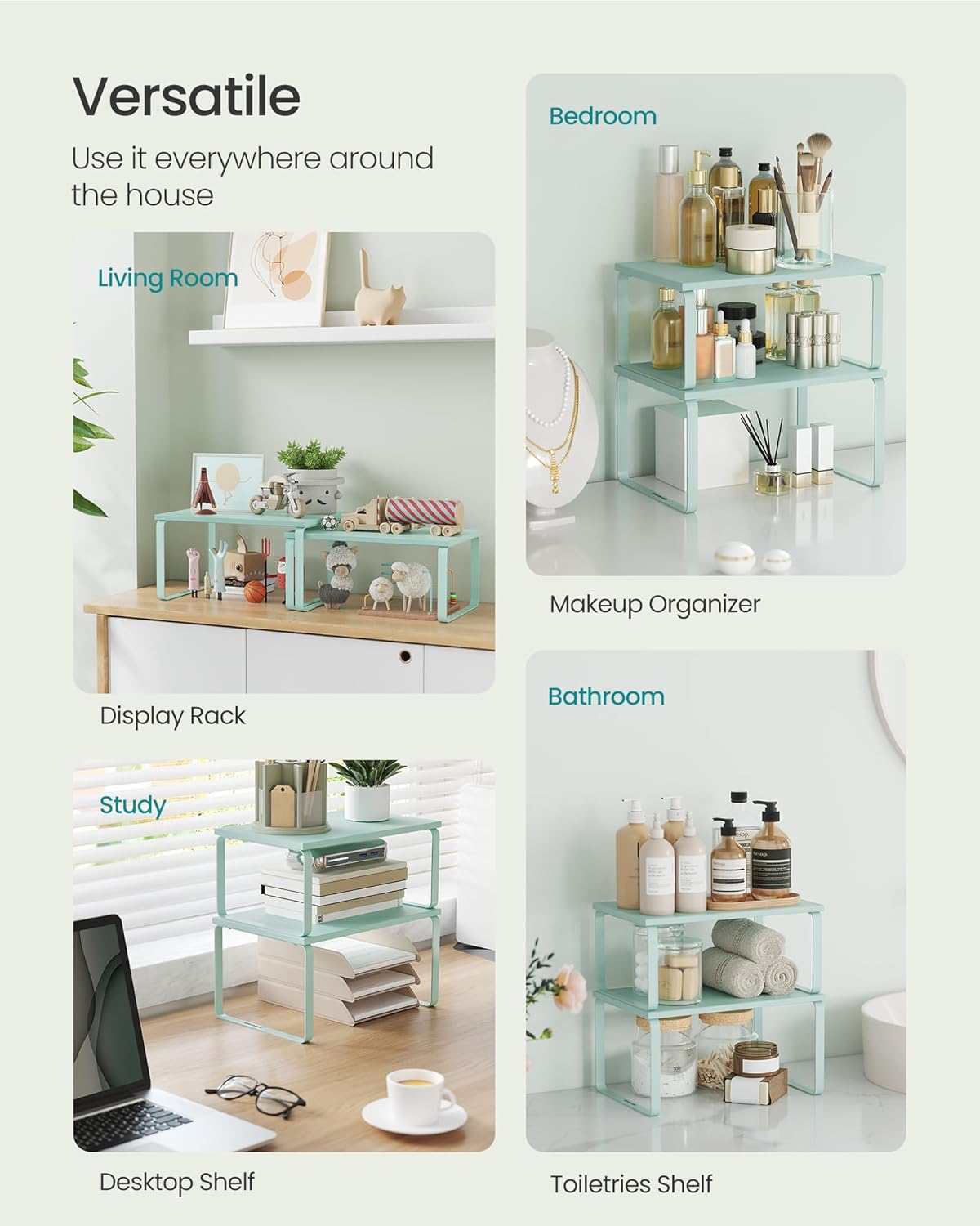 SONGMICS Cabinet Organizer Shelf, Set of 2 Kitchen Counter Shelves, Kitchen Storage, Spice Rack