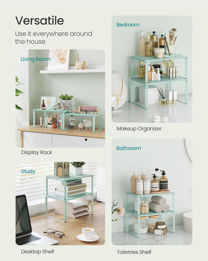SONGMICS Cabinet Organizer Shelf, Set of 2 Kitchen Counter Shelves, Kitchen Storage, Spice Rack