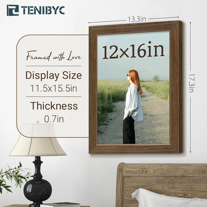 12x16 Picture Frame 3 pk, Brown Woodgrain, HD Tempered Glass, Wall Gallery Frame