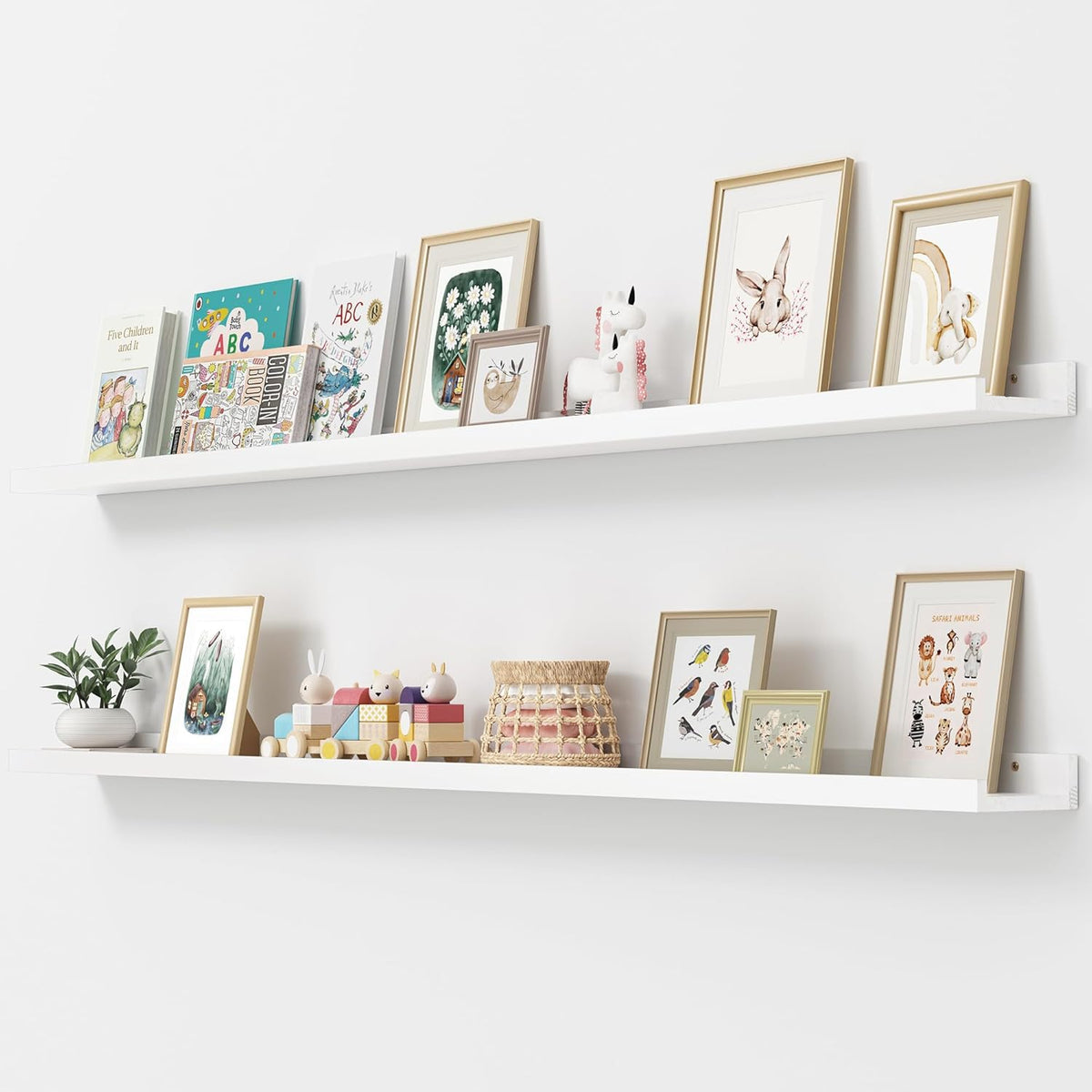 Picture Ledge Shelf, Floating Shelves Set of 2, Solid Pine Wood 72'' Long Large Nursery Book