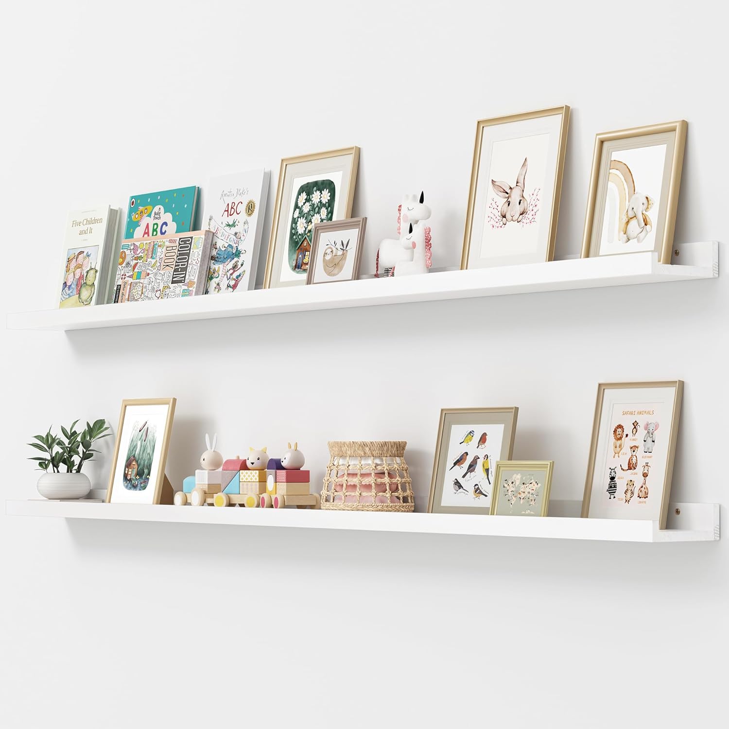 Picture Ledge Shelf, Floating Shelves Set of 2, Solid Pine Wood 72'' Long Large Nursery Book
